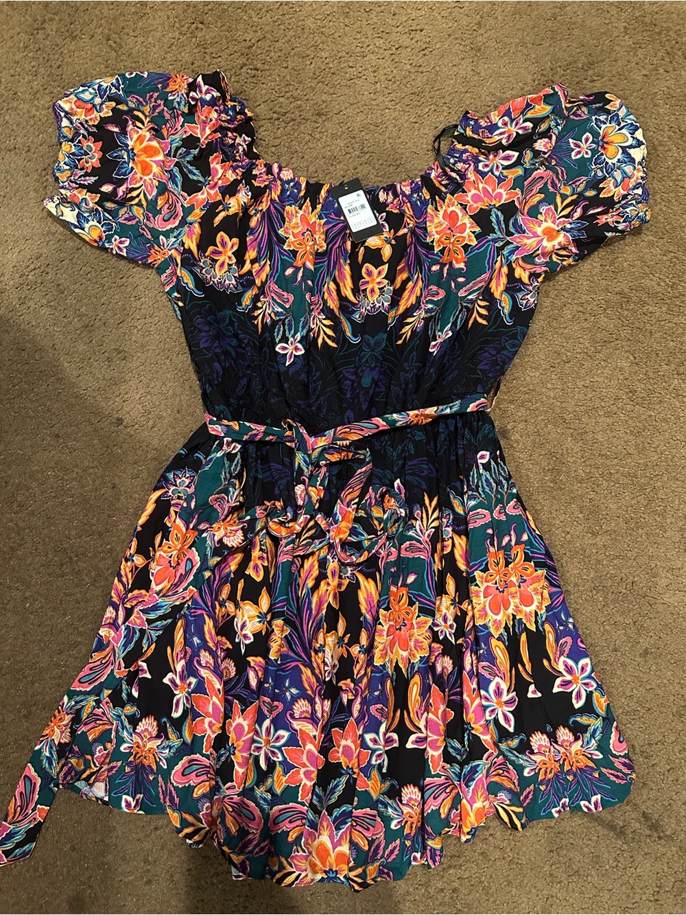 City Chic Black Floral Off-Shoulder Belted Mini Dress